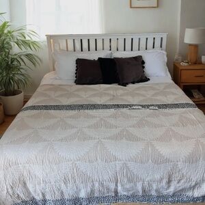 Modern Birds in Flight Cranes Woven Organic Cotton 2 Sides FLiPSiDE Tan + Cream